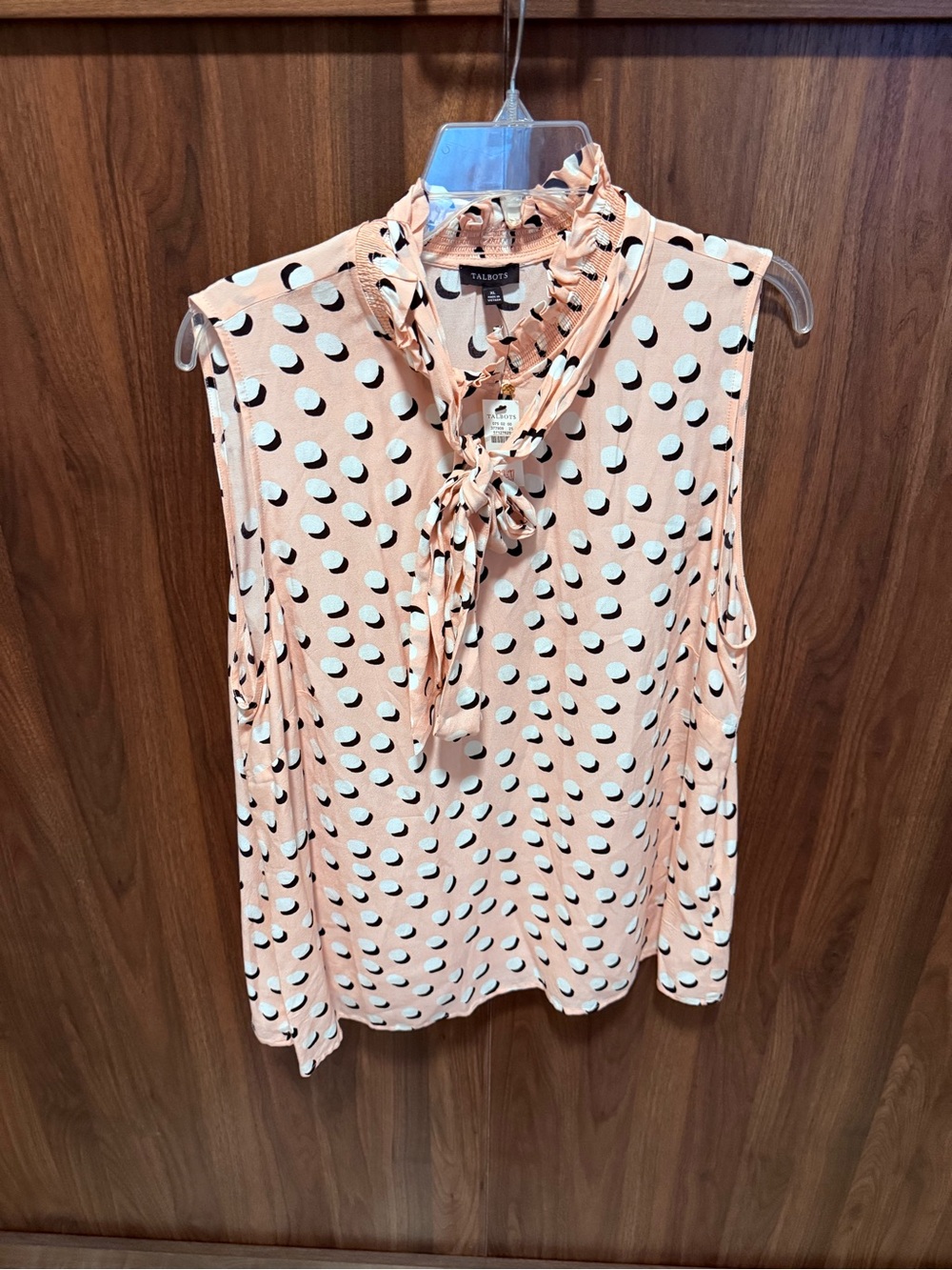 NWT Talbots Sleeveless Polka Dot Tie-Neck Blouse, Size XL